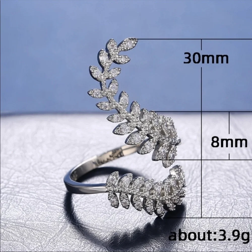 New 925 Silver Charm Adjustable Marquis Leaf Ring